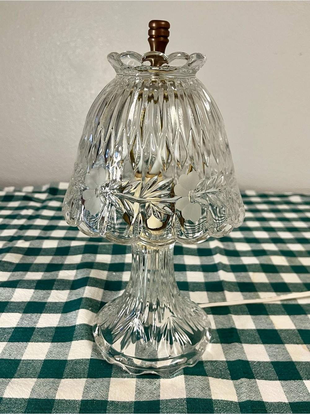 Vintage Princess House Floral Etched Crystal Lamp Romance Collection